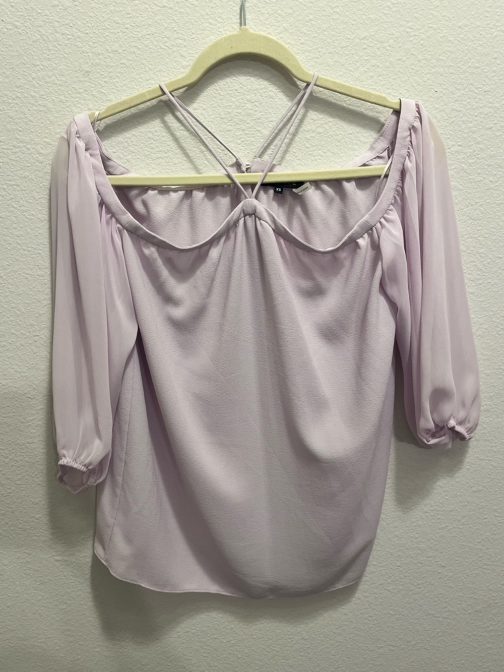 Light Lavender Off-Shoulder Chffon Blouse with Strappy Neck. NWOT - Picture 3 of 5